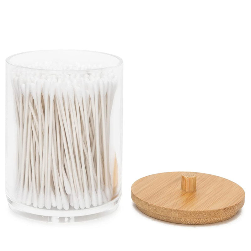 Round Acrylic Storage Jar with Bamboo Lid – Cotton Buds & Accessories