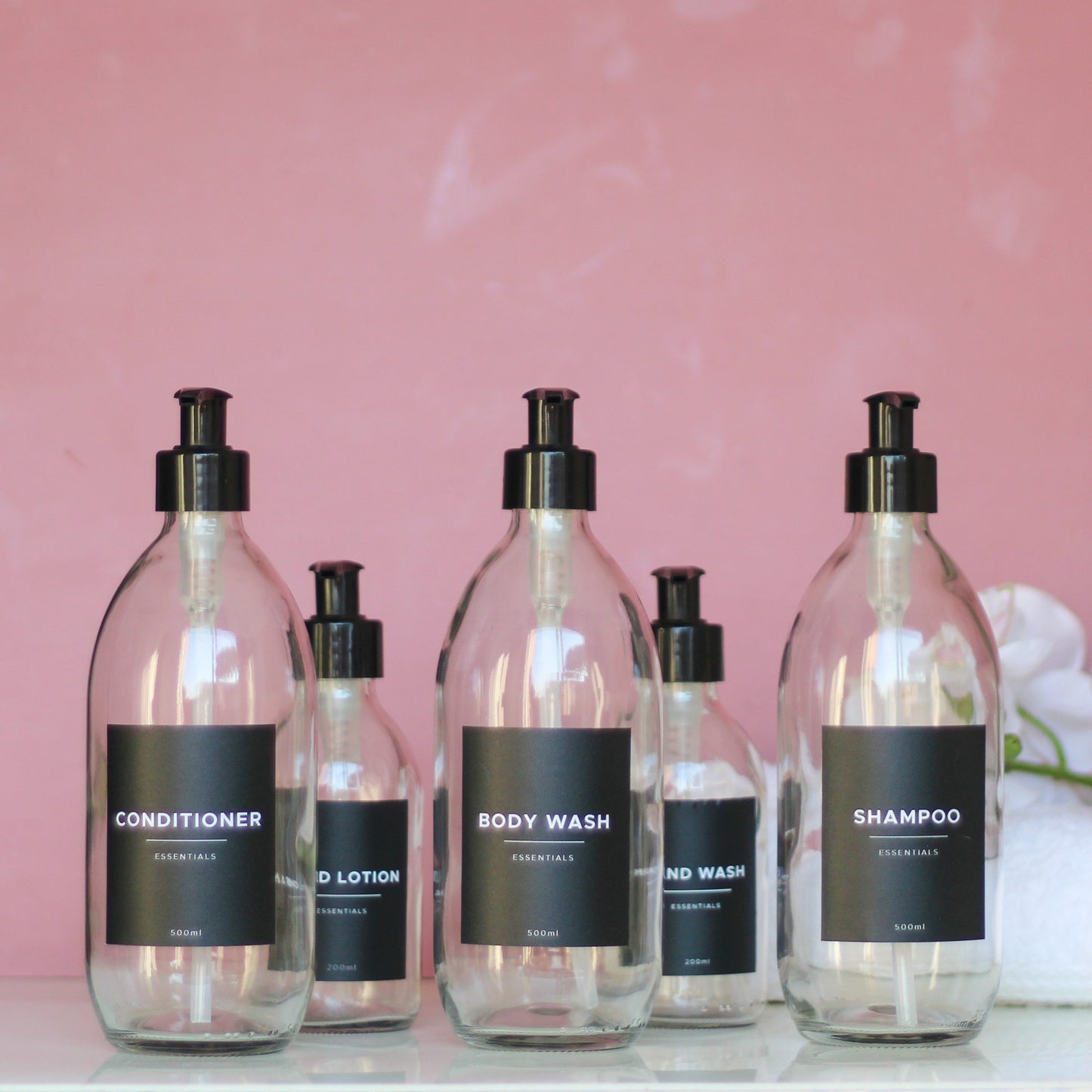 Set of 5 Glass Pump Dispensers