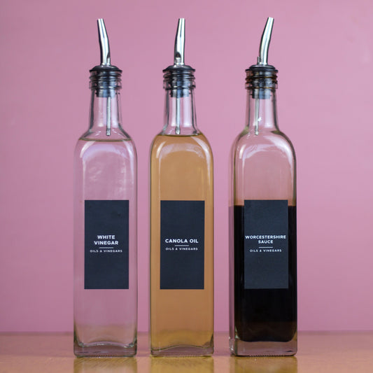 Square Glass Oil Dispenser with Silver Pourer