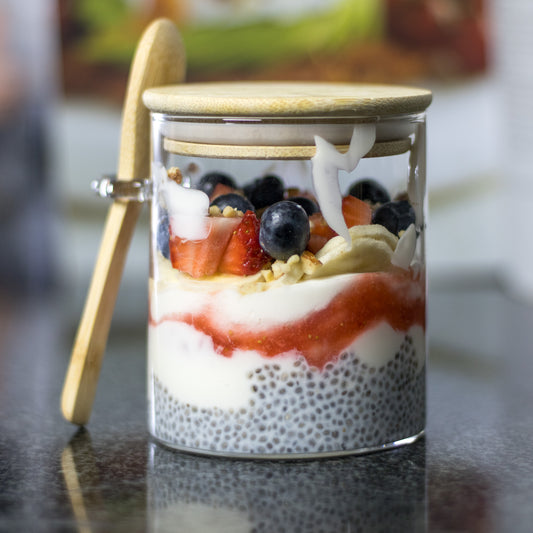 550ml Round Glass Jar with Bamboo Lid & Spoon