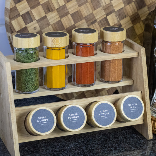 2-Layer Bamboo Spice Rack Set (8 x 100ml Jars)