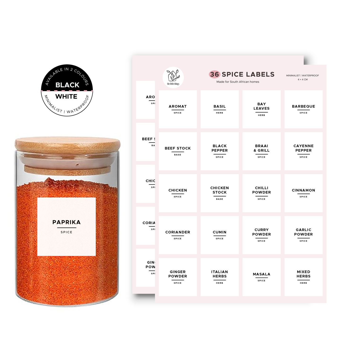 Minimalist Spice Labels Kit | 36 Pre-Printed 4x4cm