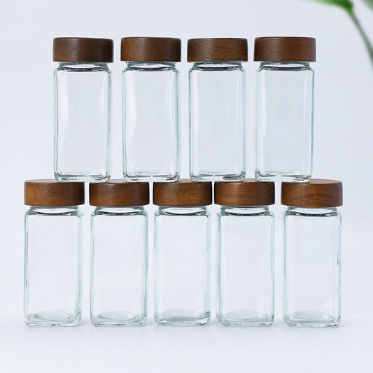 Set of 12 Spice Jars with Walnut Lid
