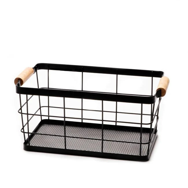 Metal Storage Basket with Wood Handles - 30cm