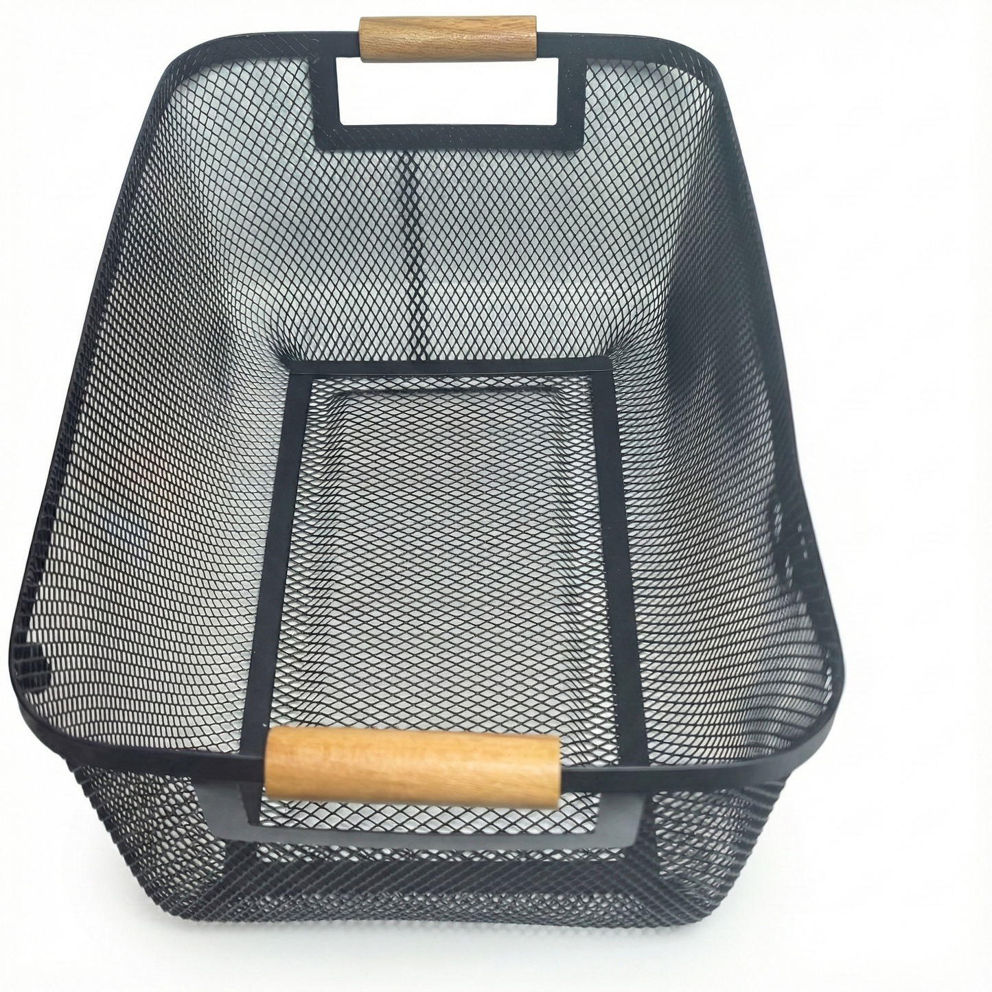 Clearance Sale: Rectangle Mesh Storage Basket with Fixed Side Wooden Handles
