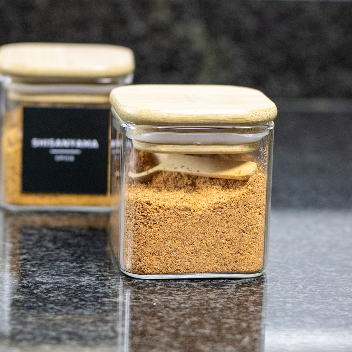 160ml Square Glass Jar with Bamboo Lid