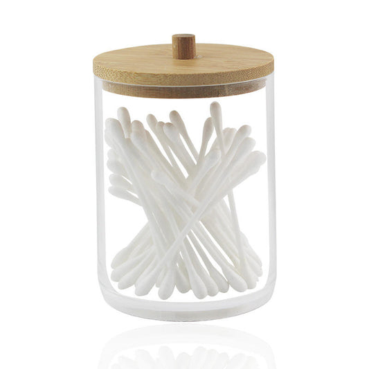 Round Acrylic Storage Jar with Bamboo Lid – Cotton Buds & Accessories