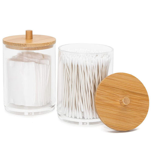 Round Acrylic Storage Jar with Bamboo Lid – Cotton Buds & Accessories