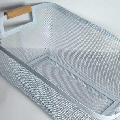 Clearance Sale: Rectangle Mesh Storage Basket with Fixed Side Wooden Handles
