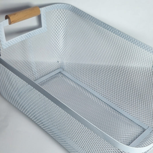 Clearance Sale: Rectangle Mesh Storage Basket with Fixed Side Wooden Handles