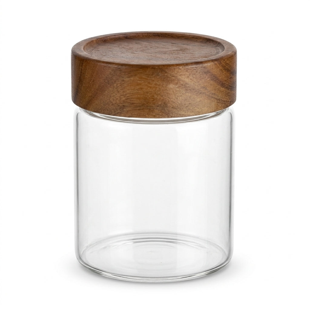 Round Glass Jar with Acacia Lid