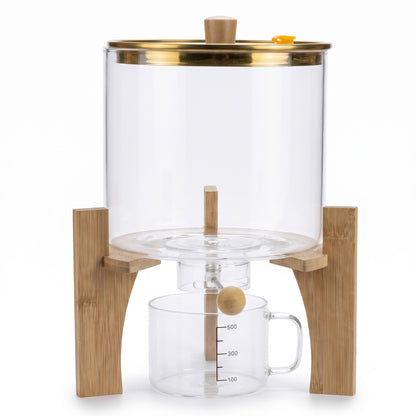 Glass Grain Dispenser with Bamboo Stand & Measuring Cup