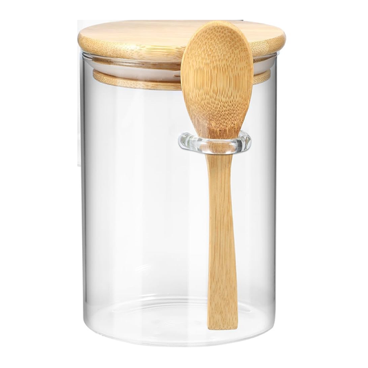 550ml Round Glass Jar with Bamboo Lid & Spoon