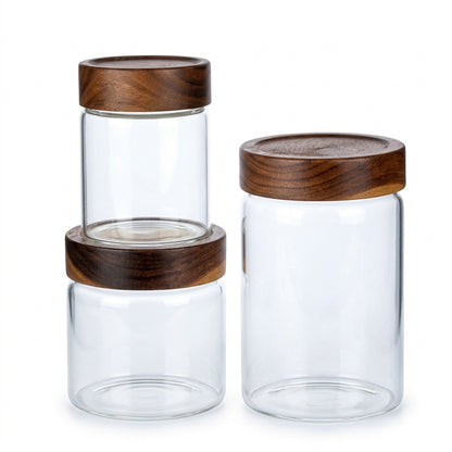 Round Glass Jar with Acacia Lid
