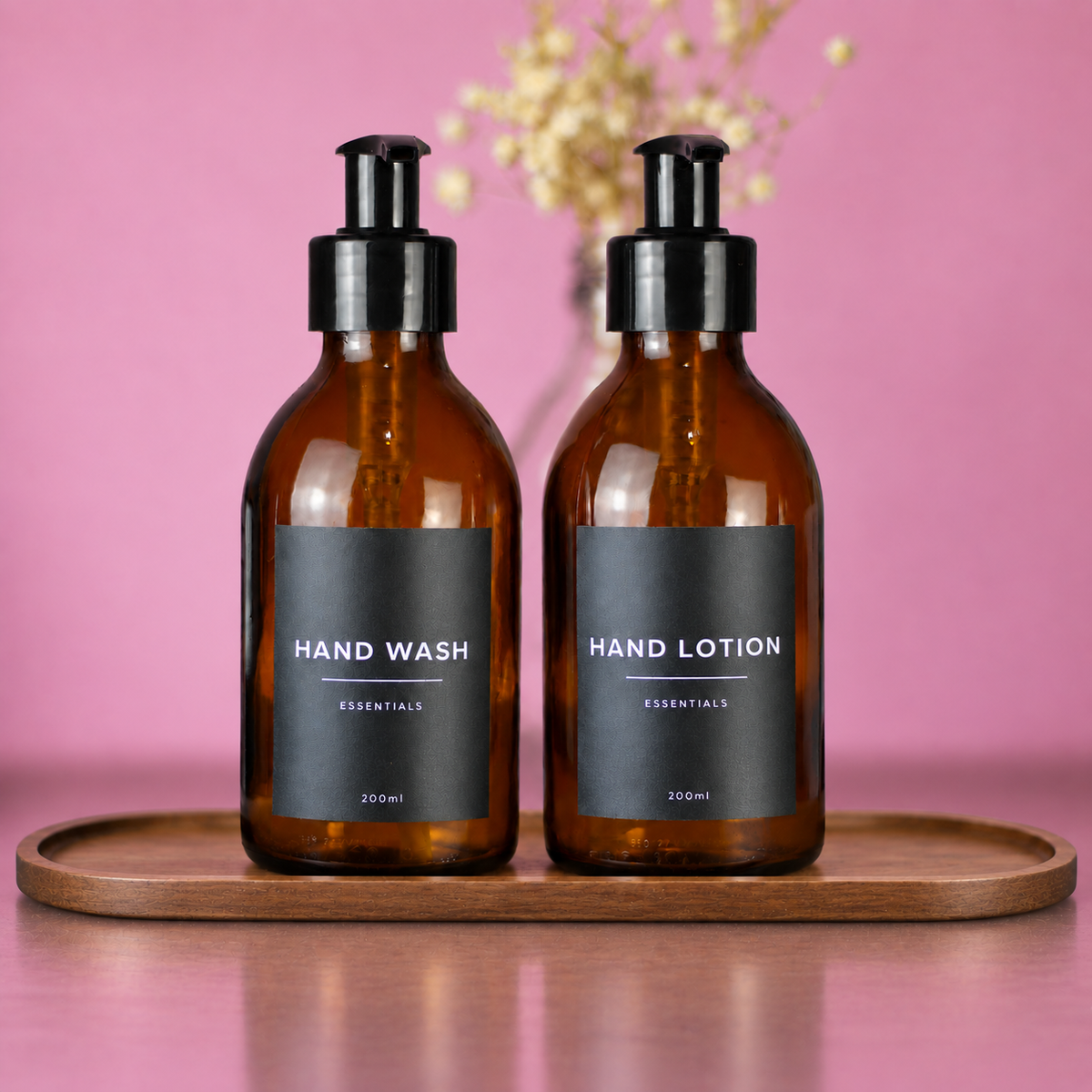 Hand Wash & Lotion Set with Wooden Tray
