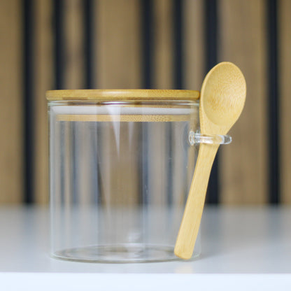 Glass Jar With Bamboo Lid & Spoon