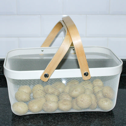 Rectangle Mesh storage basket with wooden handle