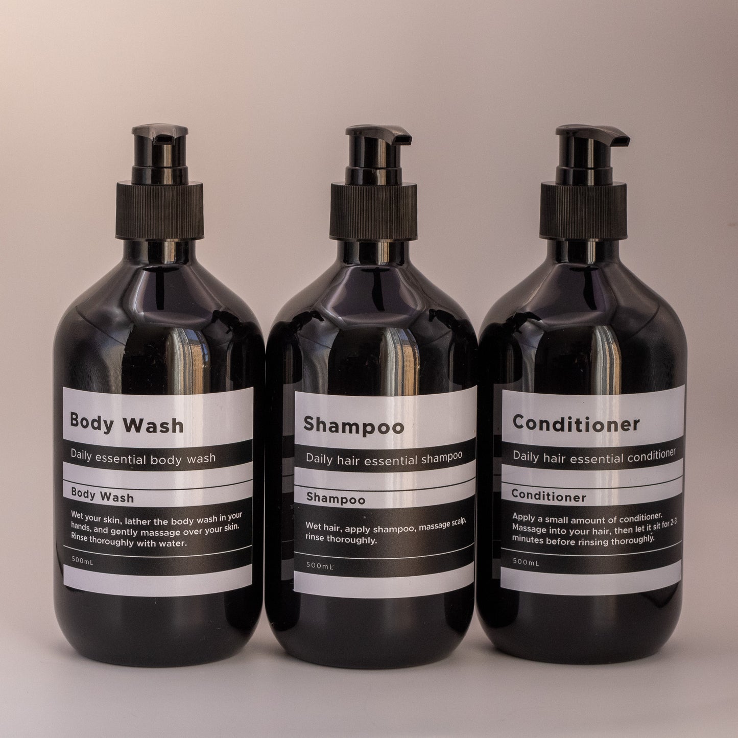 500ml PET plastic boston pump bottle (Aesop Inspired Labels)