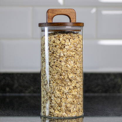 1500ml Round Glass Jar with Wooden Handle Lid