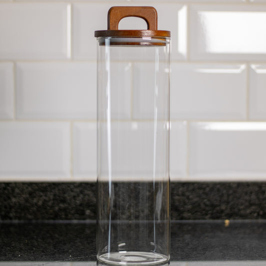 2500ml Round Glass Jar with Wooden Handle Lid