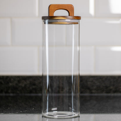 2000ml Round Glass Jar with Wooden Handle Lid