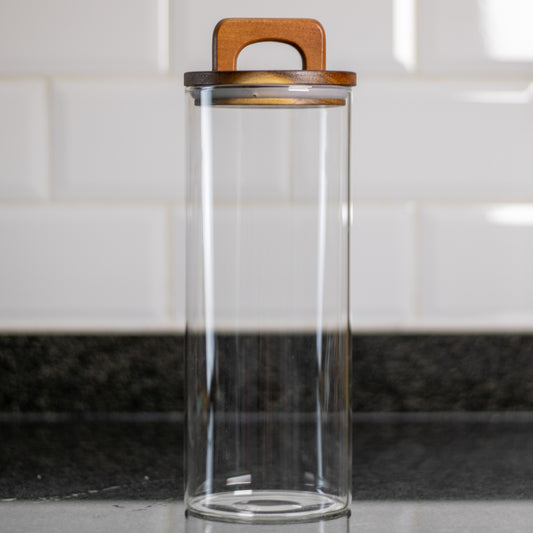 2000ml Round Glass Jar with Wooden Handle Lid