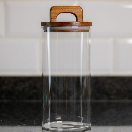 1500ml Round Glass Jar with Wooden Handle Lid