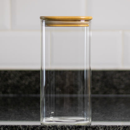 Square Glass Jar w/a Bamboo Lid (1500ml)