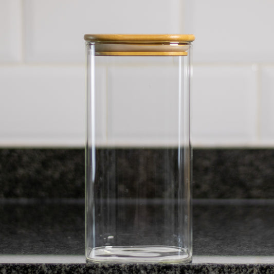 Square Glass Jar w/a Bamboo Lid (1500ml)