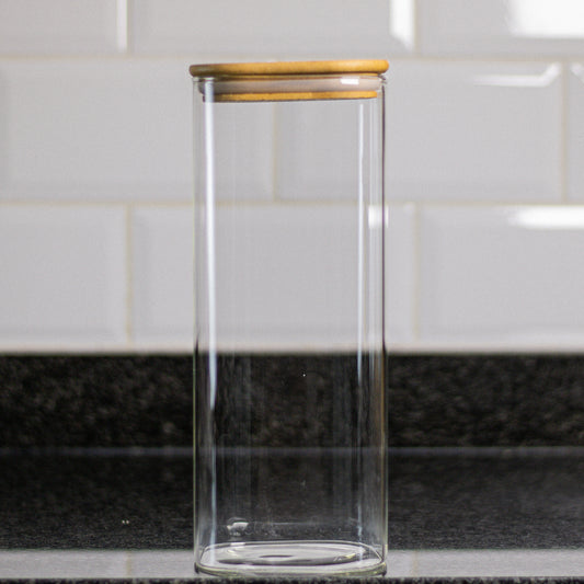 Square Glass Jar w/a Bamboo Lid (2000ml)