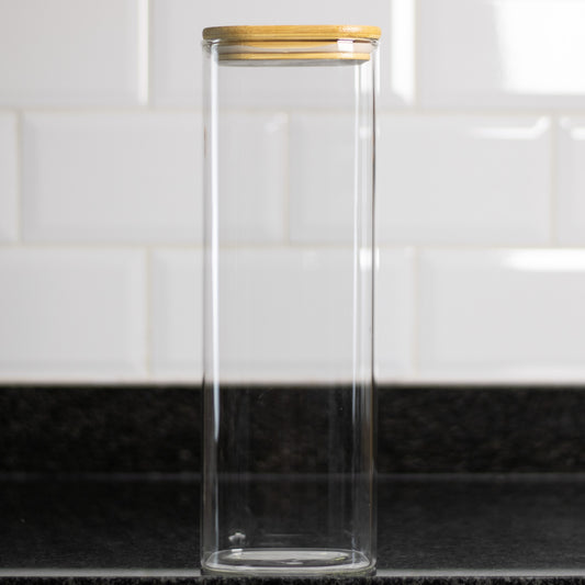 Square Glass Jar w/a Bamboo Lid (2500ml)