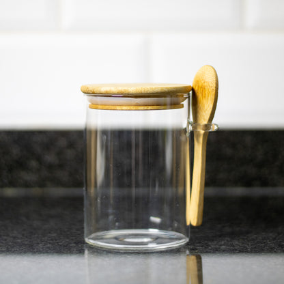 550ml Round Glass Jar with Bamboo Lid & Spoon