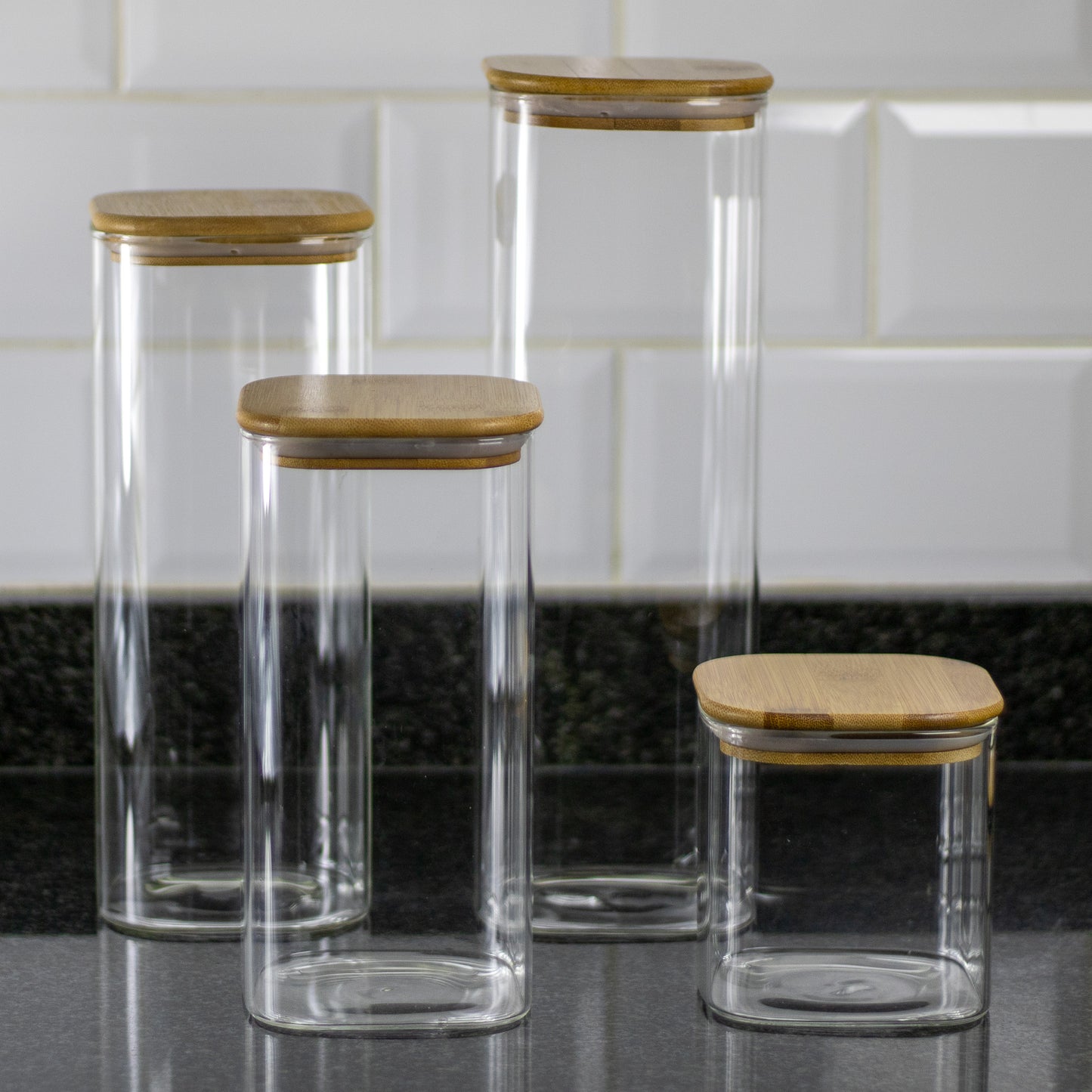 750ml Square Glass Jar with Bamboo Lid