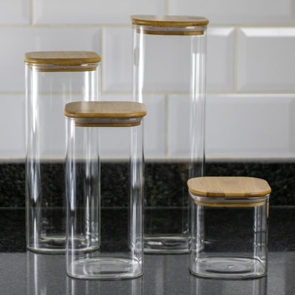 750ml Square Glass Jar with Bamboo Lid