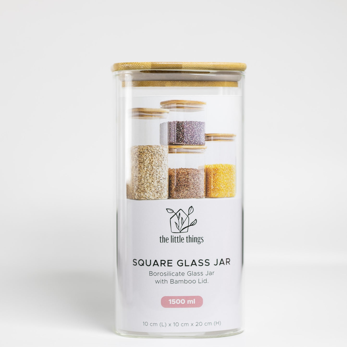 1500ml Square Glass Jar with Bamboo Lid