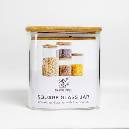 750ml Square Glass Jar with Bamboo Lid