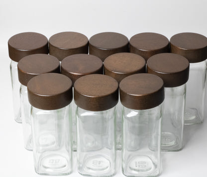 Set of 12 Spice Jars with Walnut Lid