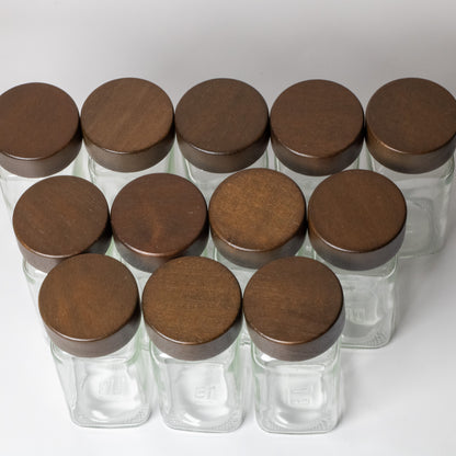 Set of 12 Spice Jars with Walnut Lid