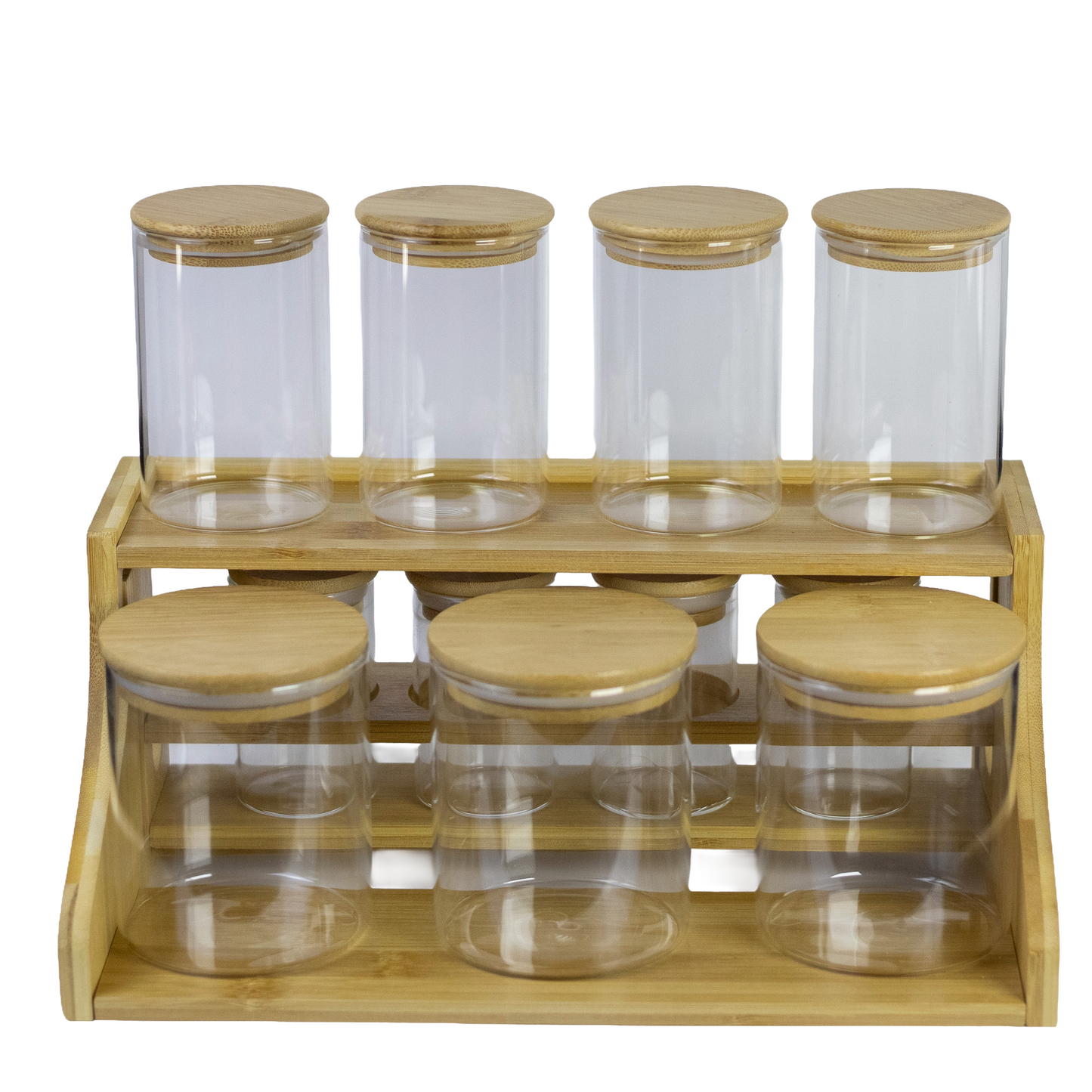 13-Piece Bamboo & Glass Jar Set with Stand