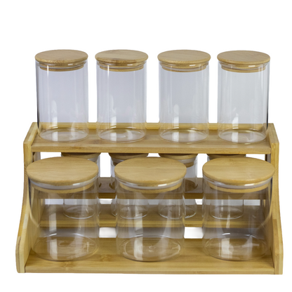 13-Piece Bamboo & Glass Jar Set with Stand