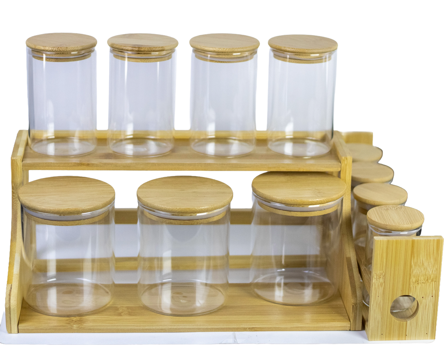 13-Piece Bamboo & Glass Jar Set with Stand