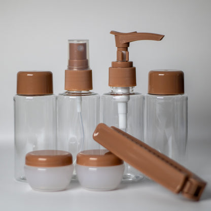 7-Piece Refillable Travel Bottle Set (Brown