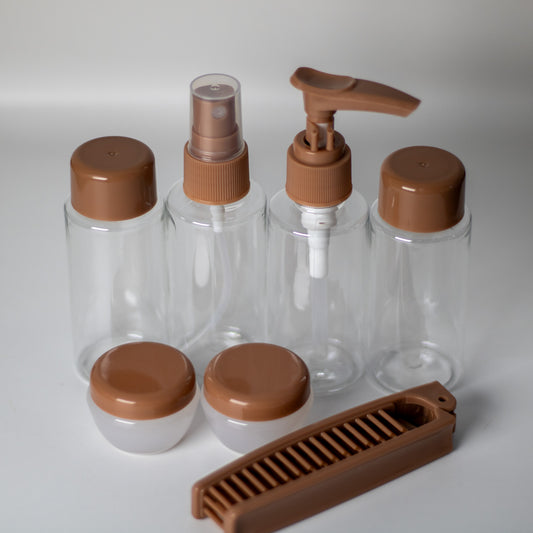7-Piece Refillable Travel Bottle Set (Brown