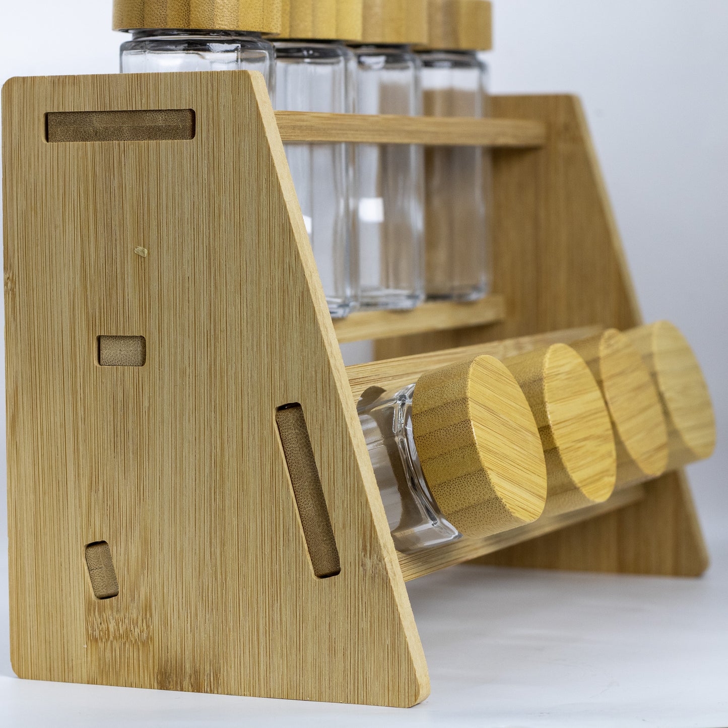 2-Layer Bamboo Spice Rack Set (8 x 100ml Jars)