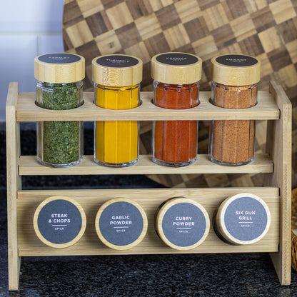2-Layer Bamboo Spice Rack Set (8 x 100ml Jars)