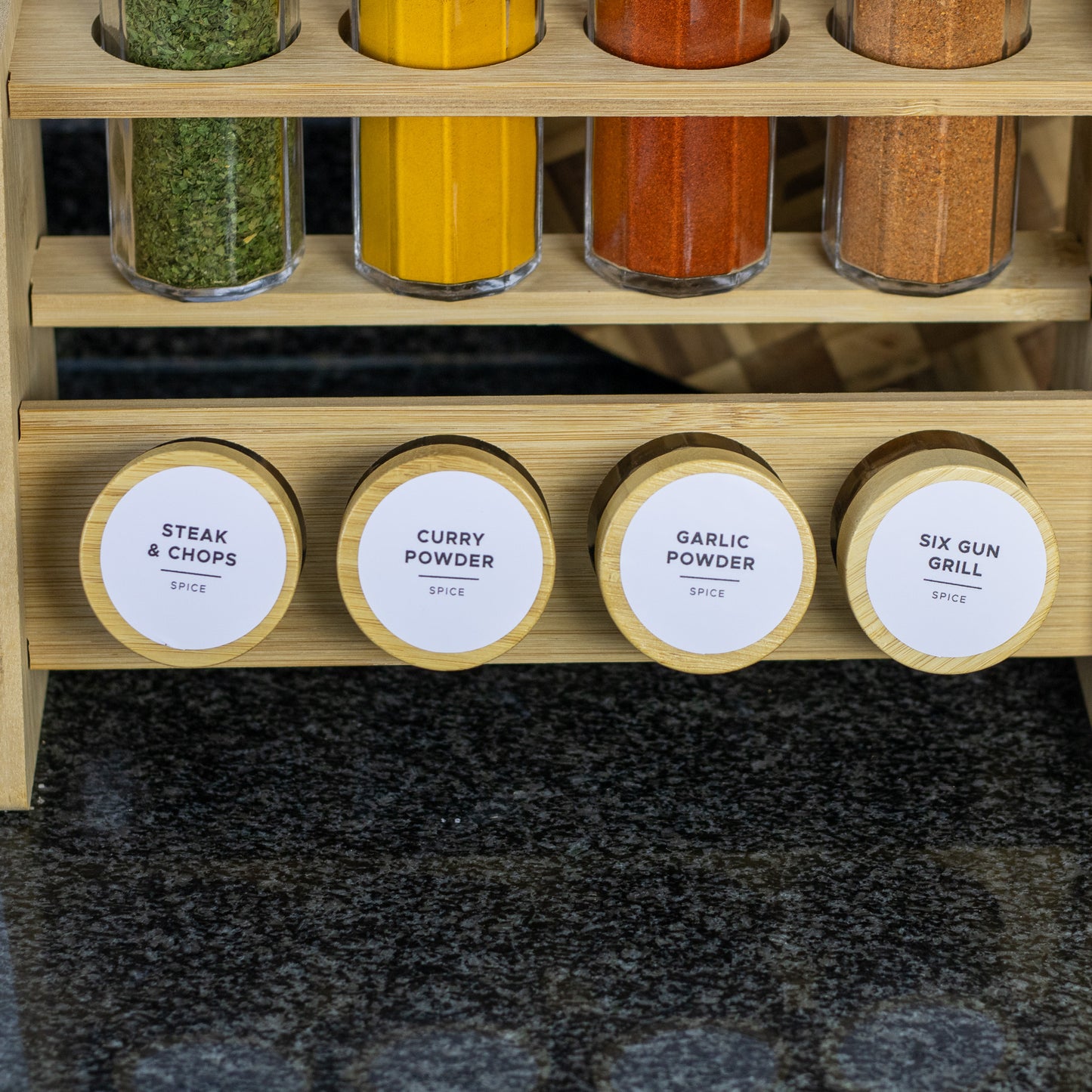 2-Layer Bamboo Spice Rack Set (8 x 100ml Jars)