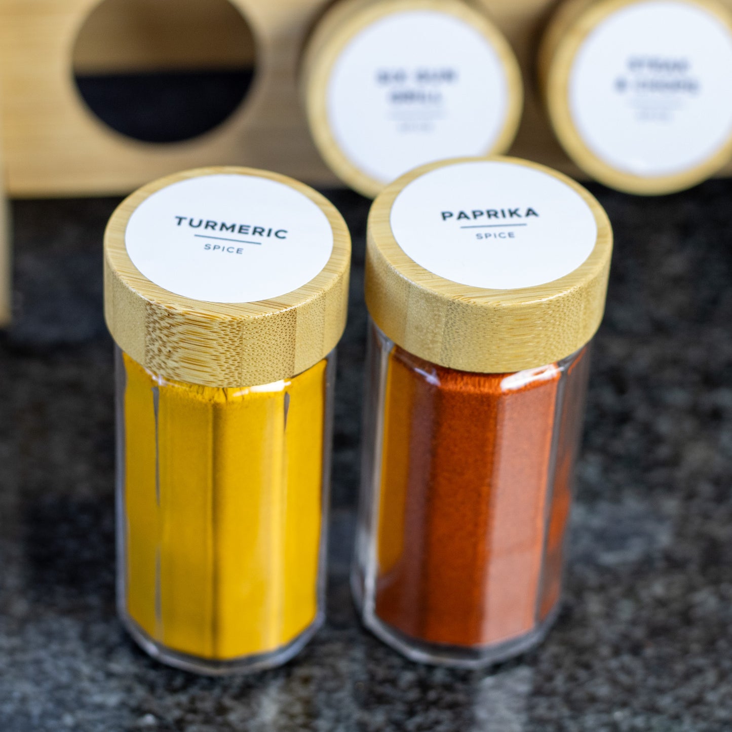 2-Layer Bamboo Spice Rack Set (8 x 100ml Jars)