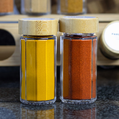 2-Layer Bamboo Spice Rack Set (8 x 100ml Jars)