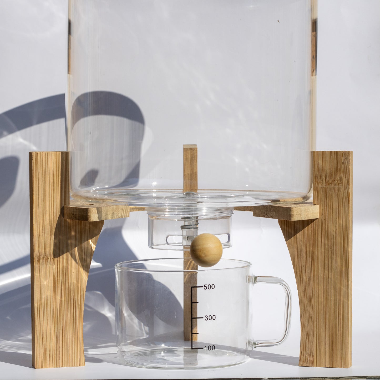 Glass Grain Dispenser with Bamboo Stand & Measuring Cup