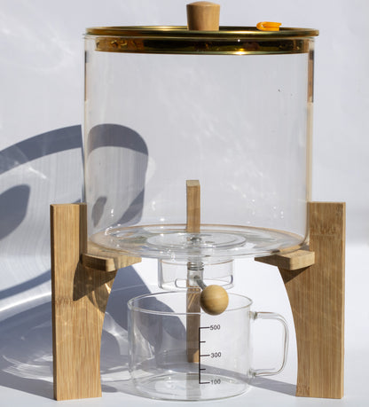 Glass Grain Dispenser with Bamboo Stand & Measuring Cup